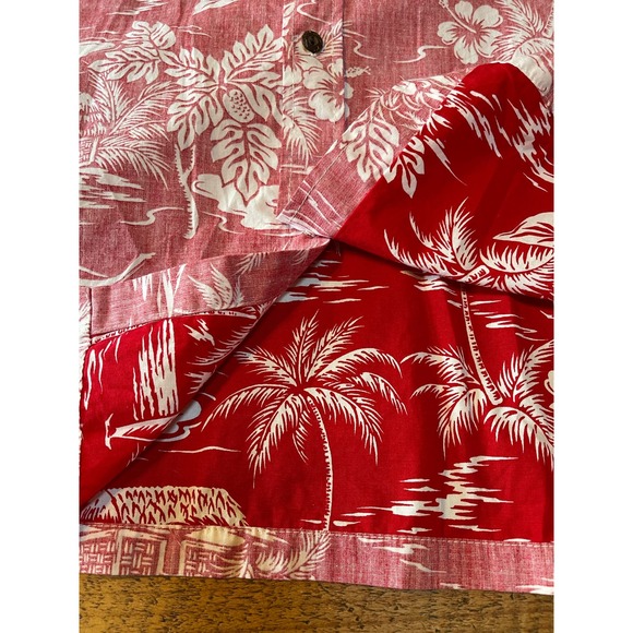Mens Two Palms Made in Hawaii Vintage Faded Red White Tropical Hawaiian Shirt XL - Picture 5 of 7